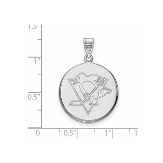 Sterling Silver Rhodium-plated NHL LogoArt Pittsburgh Penguins Large Disc Pendant