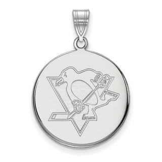 Sterling Silver Rhodium-plated NHL LogoArt Pittsburgh Penguins Large Disc Pendant