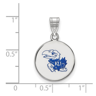 Sterling Silver Rhodium-plated LogoArt University of Kansas Jayhawk Medium Enameled Disc Pendant