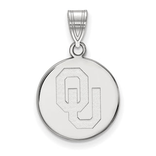 Sterling Silver Rhodium-plated LogoArt University of Oklahoma O-U Medium Disc Pendant