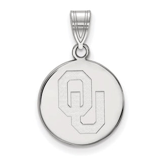 Sterling Silver Rhodium-plated LogoArt University of Oklahoma O-U Medium Disc Pendant