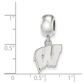 Sterling Silver Rhodium-plated LogoArt University of Wisconsin Letter W Small Dangle Bead Charm