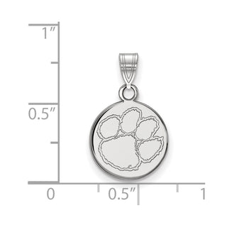 Sterling Silver Rhodium-plated LogoArt Clemson University Tiger Paw Small Disc Pendant
