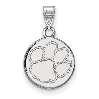 14k White Gold LogoArt Clemson University Tiger Paw Small Disc Pendant