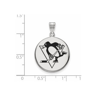 Sterling Silver Rhodium-plated NHL LogoArt Pittsburgh Penguins Large Enameled Disc Pendant