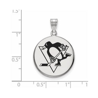 Sterling Silver Rhodium-plated NHL LogoArt Pittsburgh Penguins Large Enameled Disc Pendant