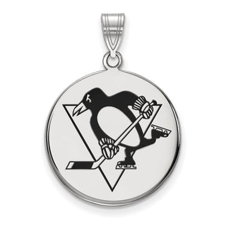Sterling Silver Rhodium-plated NHL LogoArt Pittsburgh Penguins Large Enameled Disc Pendant