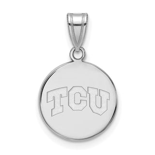 Sterling Silver Rhodium-plated LogoArt Texas Christian University T-C-U Medium Disc Pendant