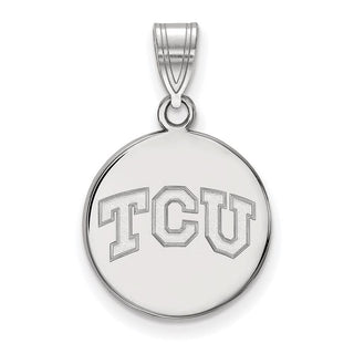 Sterling Silver Rhodium-plated LogoArt Texas Christian University T-C-U Medium Disc Pendant