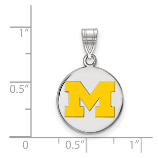 Sterling Silver Rhodium-plated LogoArt University of Michigan Letter M Medium Yellow Enameled Disc Pendant