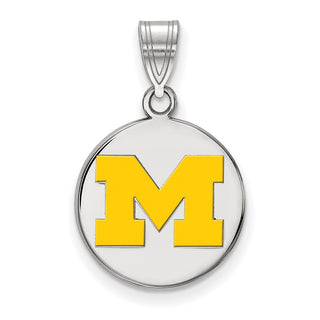Sterling Silver Rhodium-plated LogoArt University of Michigan Letter M Medium Yellow Enameled Disc Pendant
