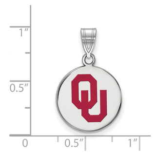 Sterling Silver Rhodium-plated LogoArt University of Oklahoma O-U Medium Enameled Disc Pendant
