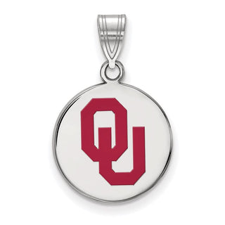 Sterling Silver Rhodium-plated LogoArt University of Oklahoma O-U Medium Enameled Disc Pendant