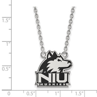 Sterling Silver Rhodium-plated LogoArt Northern Illinois University N-I-U Huskies Large Enameled Pendant 18 inch Necklace