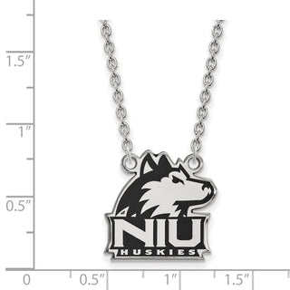Sterling Silver Rhodium-plated LogoArt Northern Illinois University N-I-U Huskies Large Enameled Pendant 18 inch Necklace