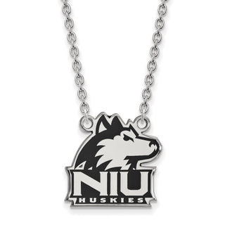 Sterling Silver Rhodium-plated LogoArt Northern Illinois University N-I-U Huskies Large Enameled Pendant 18 inch Necklace