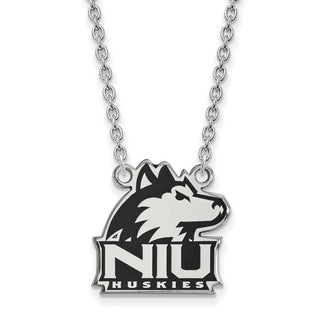 Sterling Silver Rhodium-plated LogoArt Northern Illinois University N-I-U Huskies Large Enameled Pendant 18 inch Necklace