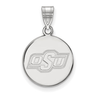 Sterling Silver Rhodium-plated LogoArt Oklahoma State University O-S-U Medium Disc Pendant