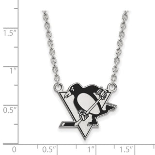 Sterling Silver Rhodium-plated NHL LogoArt Pittsburgh Penguins Large Enameled Pendant 18 inch Necklace