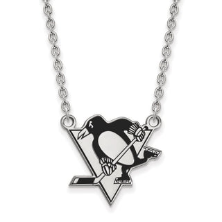 Sterling Silver Rhodium-plated NHL LogoArt Pittsburgh Penguins Large Enameled Pendant 18 inch Necklace
