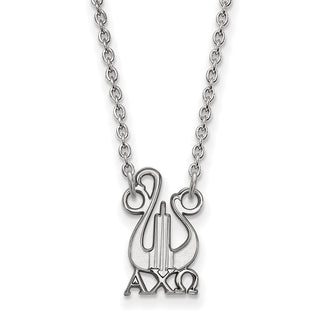 Sterling Silver Rhodium-plated LogoArt Alpha Chi Omega Sorority Symbol Small Pendant 18 inch Necklace