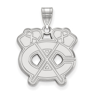 Sterling Silver Rhodium-plated NHL LogoArt Chicago Blackhawks Letter C and Tomahawk Large Pendant