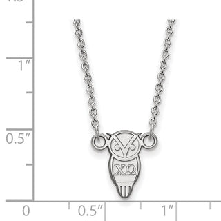 Sterling Silver Rhodium-plated LogoArt Chi Omega Sorority Symbol Extra Small Pendant 18 inch Necklace