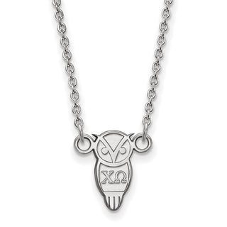 Sterling Silver Rhodium-plated LogoArt Chi Omega Sorority Symbol Extra Small Pendant 18 inch Necklace