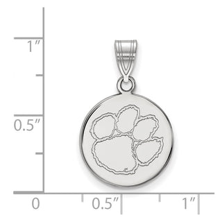 Sterling Silver Rhodium-plated LogoArt Clemson University Tiger Paw Medium Disc Pendant
