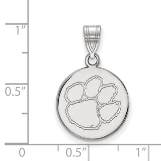 Sterling Silver Rhodium-plated LogoArt Clemson University Tiger Paw Medium Disc Pendant