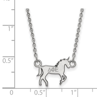 Sterling Silver Rhodium-plated LogoArt Delta Phi Epsilon Sorority Symbol Extra Small Pendant 18 inch Necklace