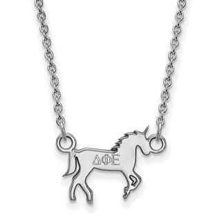 Sterling Silver Rhodium-plated LogoArt Delta Phi Epsilon Sorority Symbol Extra Small Pendant 18 inch Necklace