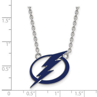 Sterling Silver Rhodium-plated NHL LogoArt Tampa Bay Lightning Large Enameled Pendant 18 inch Necklace