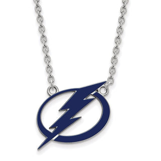 Sterling Silver Rhodium-plated NHL LogoArt Tampa Bay Lightning Large Enameled Pendant 18 inch Necklace