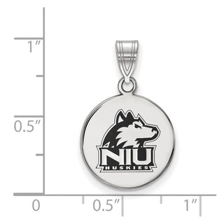 Sterling Silver Rhodium-plated LogoArt Northern Illinois University N-I-U Huskies Medium Enameled Disc Pendant