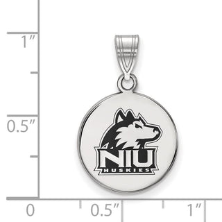 Sterling Silver Rhodium-plated LogoArt Northern Illinois University N-I-U Huskies Medium Enameled Disc Pendant