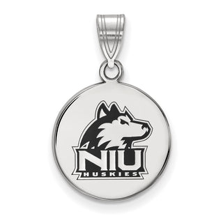 Sterling Silver Rhodium-plated LogoArt Northern Illinois University N-I-U Huskies Medium Enameled Disc Pendant