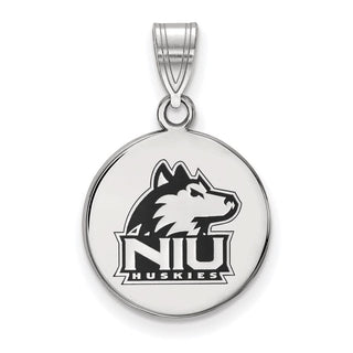 Sterling Silver Rhodium-plated LogoArt Northern Illinois University N-I-U Huskies Medium Enameled Disc Pendant