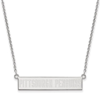 Sterling Silver Rhodium-plated NHL LogoArt Pittsburgh Penguins Small Bar 18 inch Necklace