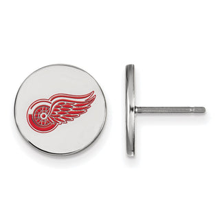 Sterling Silver Rhodium-plated NHL LogoArt Detroit Red Wings Small Enameled Disc Post Earrings