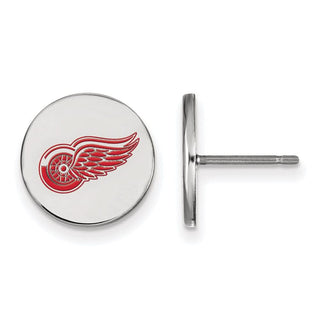 Sterling Silver Rhodium-plated NHL LogoArt Detroit Red Wings Small Enameled Disc Post Earrings