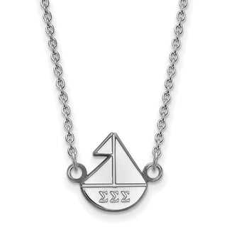 Sterling Silver Rhodium-plated LogoArt Sigma Sigma Sigma Sorority Symbol Extra Small Pendant 18 inch Necklace