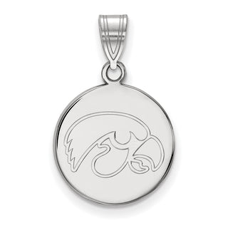 Sterling Silver Rhodium-plated LogoArt University of Iowa Hawk Medium Round Disc Pendant