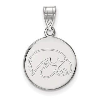 10k White Gold LogoArt University of Iowa Hawk Medium Round Disc Pendant