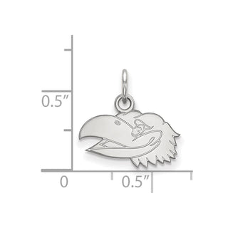 Sterling Silver Rhodium-plated LogoArt University of Kansas Jayhawk Extra Small Pendant SS039UKS