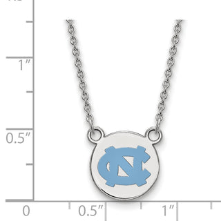 Sterling Silver Rhodium-plated LogoArt University of North Carolina Small Enameled Disc Pendant 18 inch Necklace