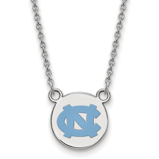 Sterling Silver Rhodium-plated LogoArt University of North Carolina Small Enameled Disc Pendant 18 inch Necklace