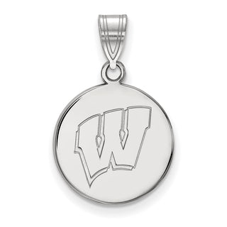 14k White Gold LogoArt University of Wisconsin Letter W Medium Disc Pendant