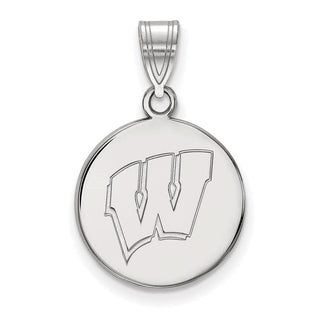 14k White Gold LogoArt University of Wisconsin Letter W Medium Disc Pendant