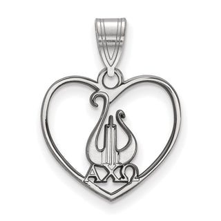 Sterling Silver Rhodium-plated LogoArt Alpha Chi Omega Sorority Symbol Heart Pendant